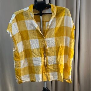 Old Navy Yellow and White Checkered Button Down Shirt